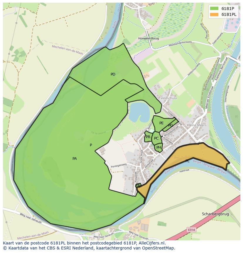 Afbeelding van het postcodegebied 6181 PL op de kaart.