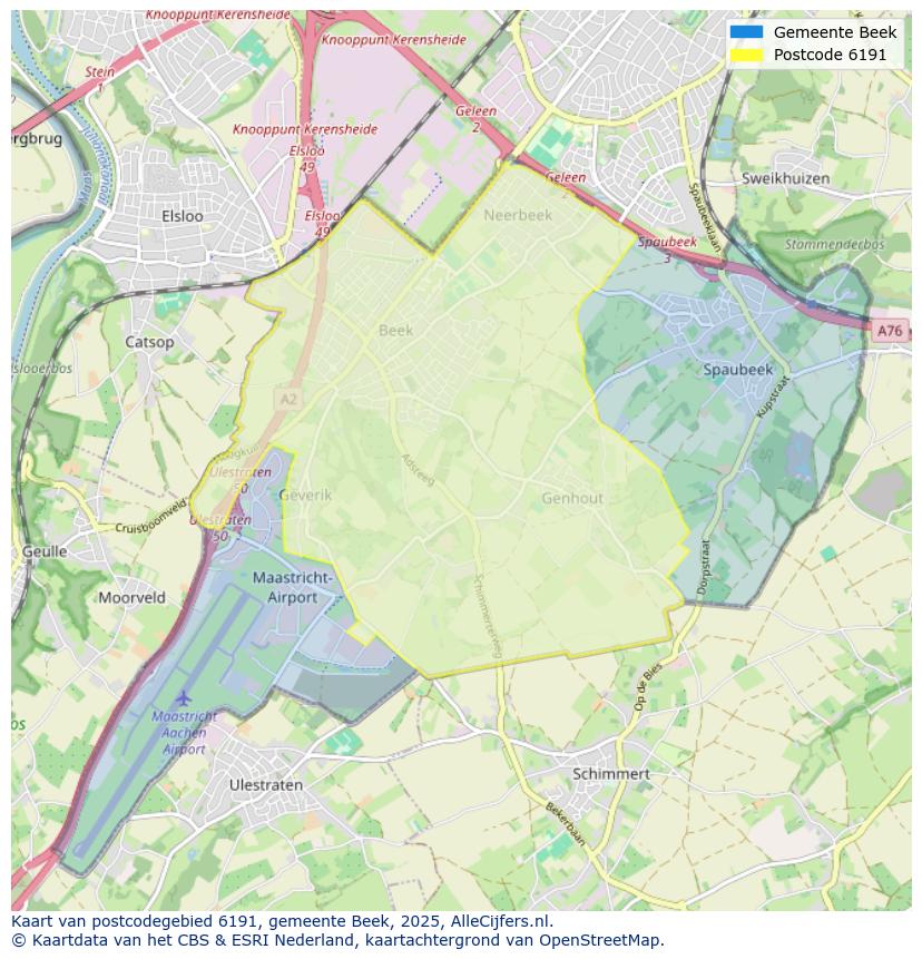 Afbeelding van het postcodegebied 6191 op de kaart.