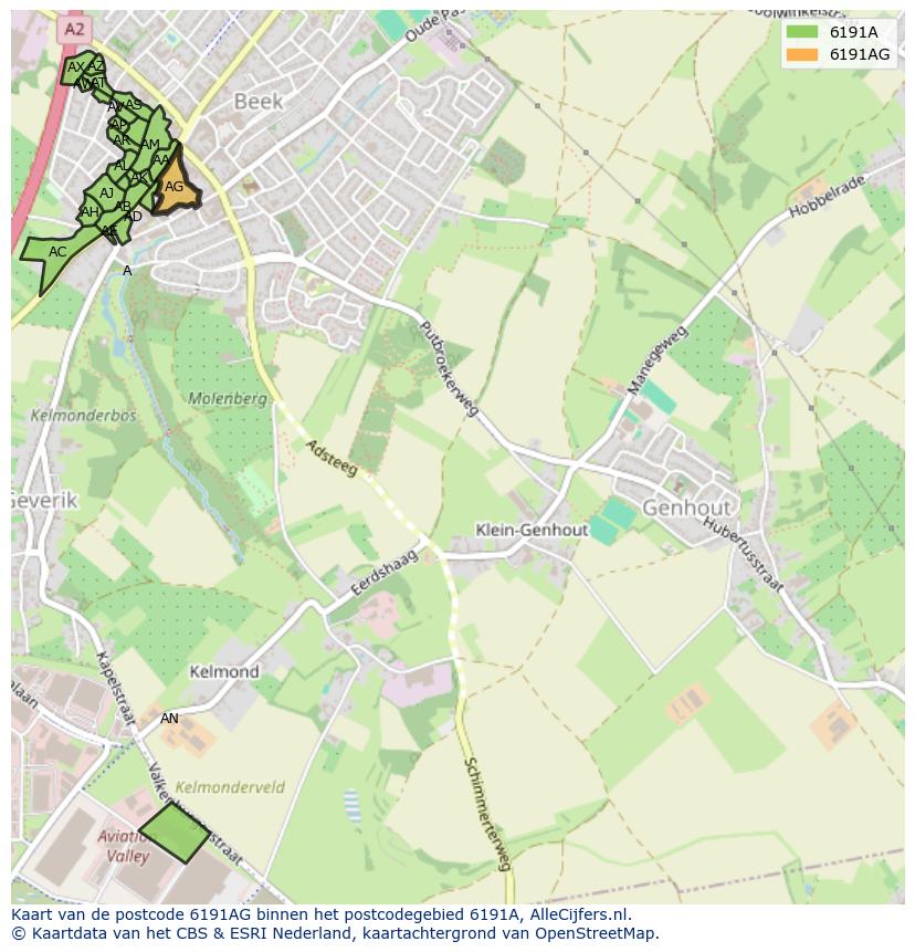 Afbeelding van het postcodegebied 6191 AG op de kaart.