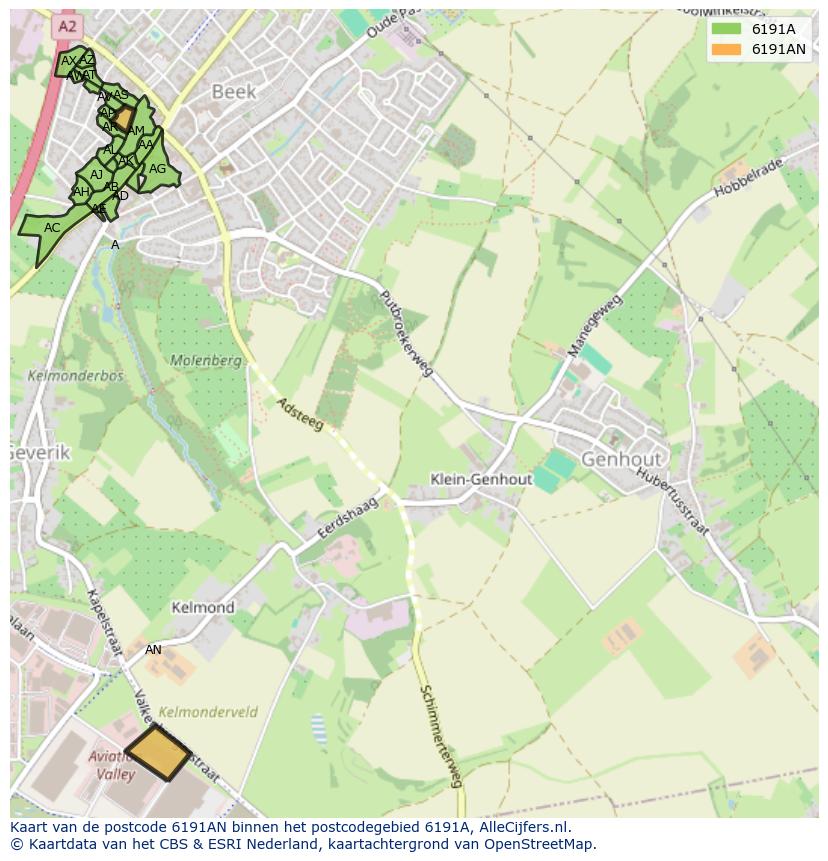 Afbeelding van het postcodegebied 6191 AN op de kaart.