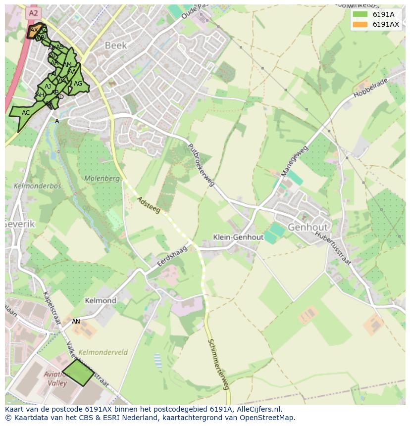 Afbeelding van het postcodegebied 6191 AX op de kaart.