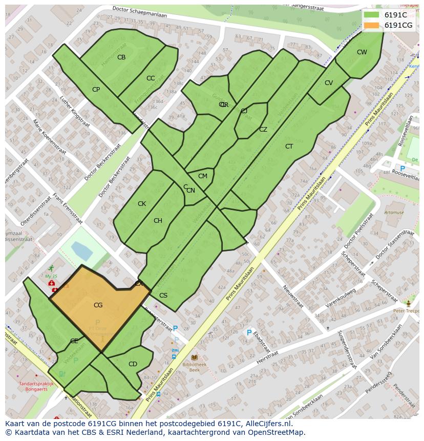 Afbeelding van het postcodegebied 6191 CG op de kaart.