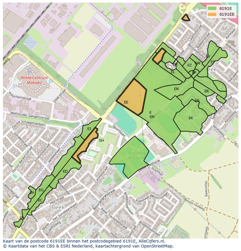 Afbeelding van het postcodegebied 6191 EE op de kaart.