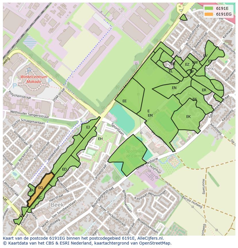 Afbeelding van het postcodegebied 6191 EG op de kaart.
