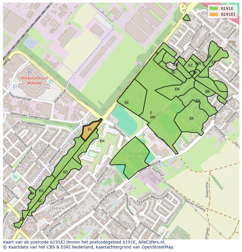 Afbeelding van het postcodegebied 6191 EJ op de kaart.
