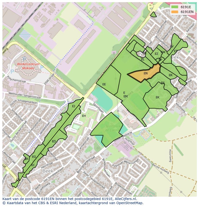 Afbeelding van het postcodegebied 6191 EN op de kaart.