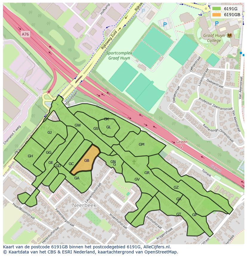 Afbeelding van het postcodegebied 6191 GB op de kaart.
