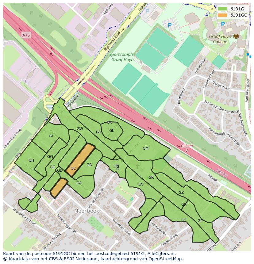 Afbeelding van het postcodegebied 6191 GC op de kaart.