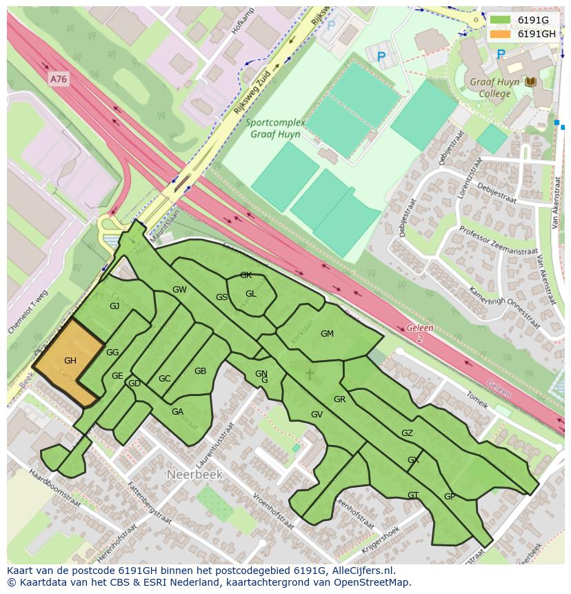 Afbeelding van het postcodegebied 6191 GH op de kaart.