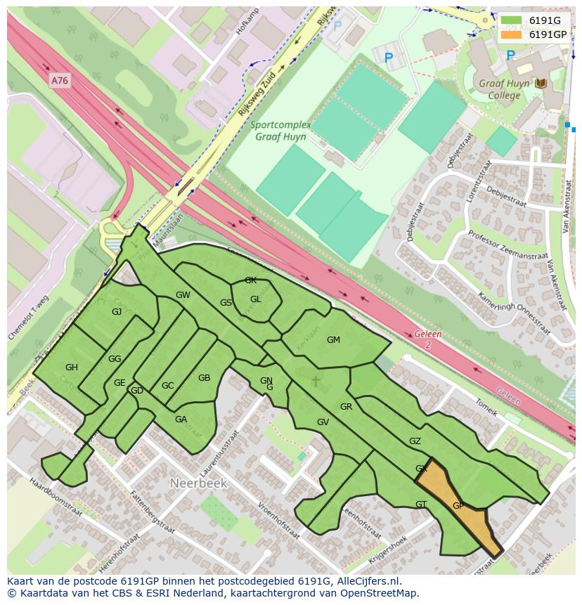 Afbeelding van het postcodegebied 6191 GP op de kaart.