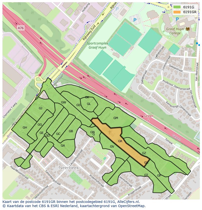 Afbeelding van het postcodegebied 6191 GR op de kaart.
