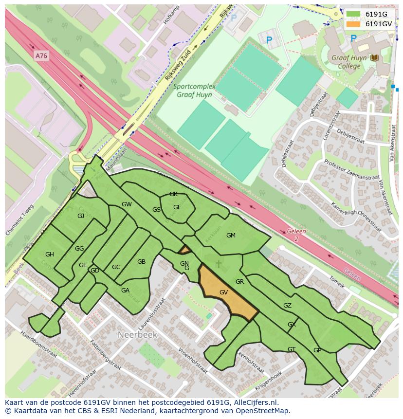 Afbeelding van het postcodegebied 6191 GV op de kaart.
