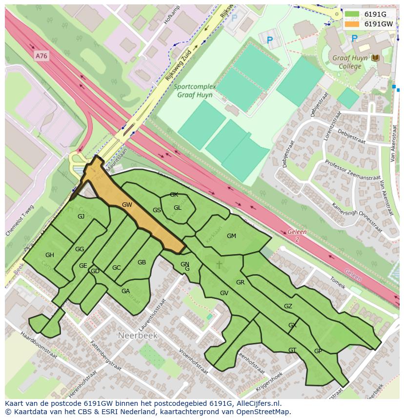 Afbeelding van het postcodegebied 6191 GW op de kaart.