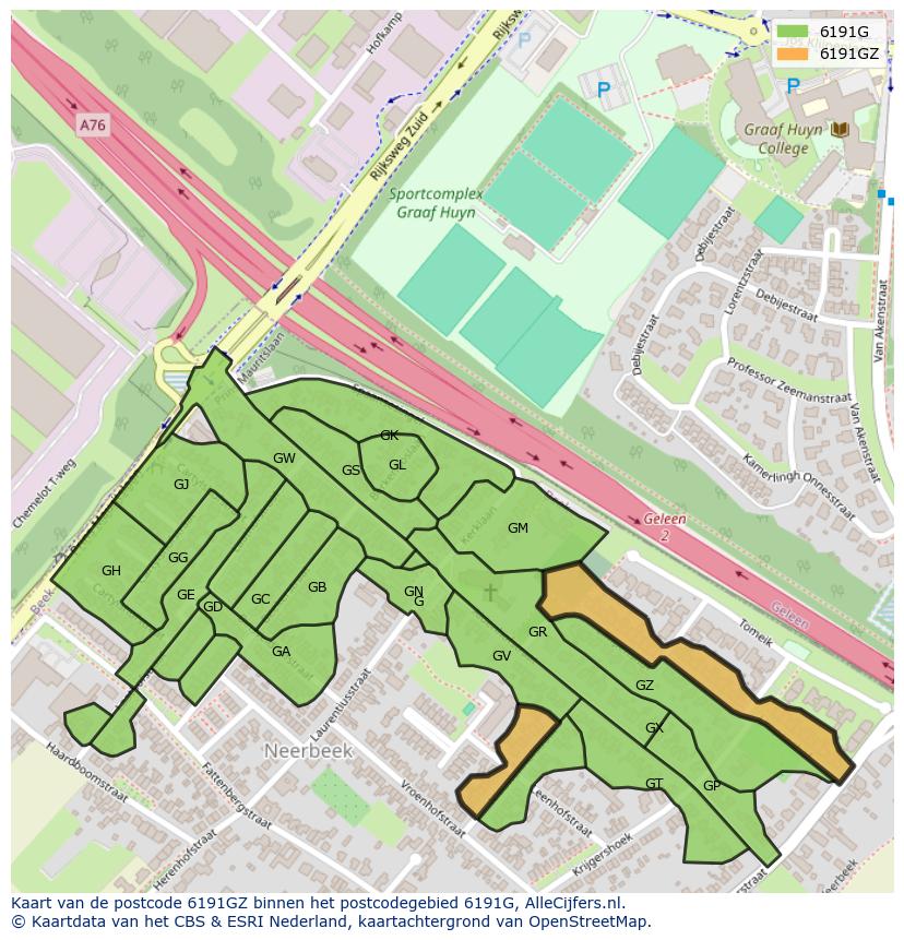 Afbeelding van het postcodegebied 6191 GZ op de kaart.