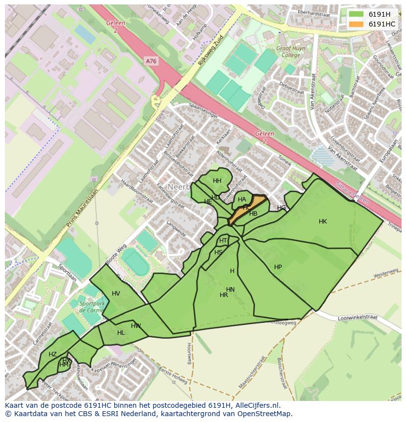 Afbeelding van het postcodegebied 6191 HC op de kaart.