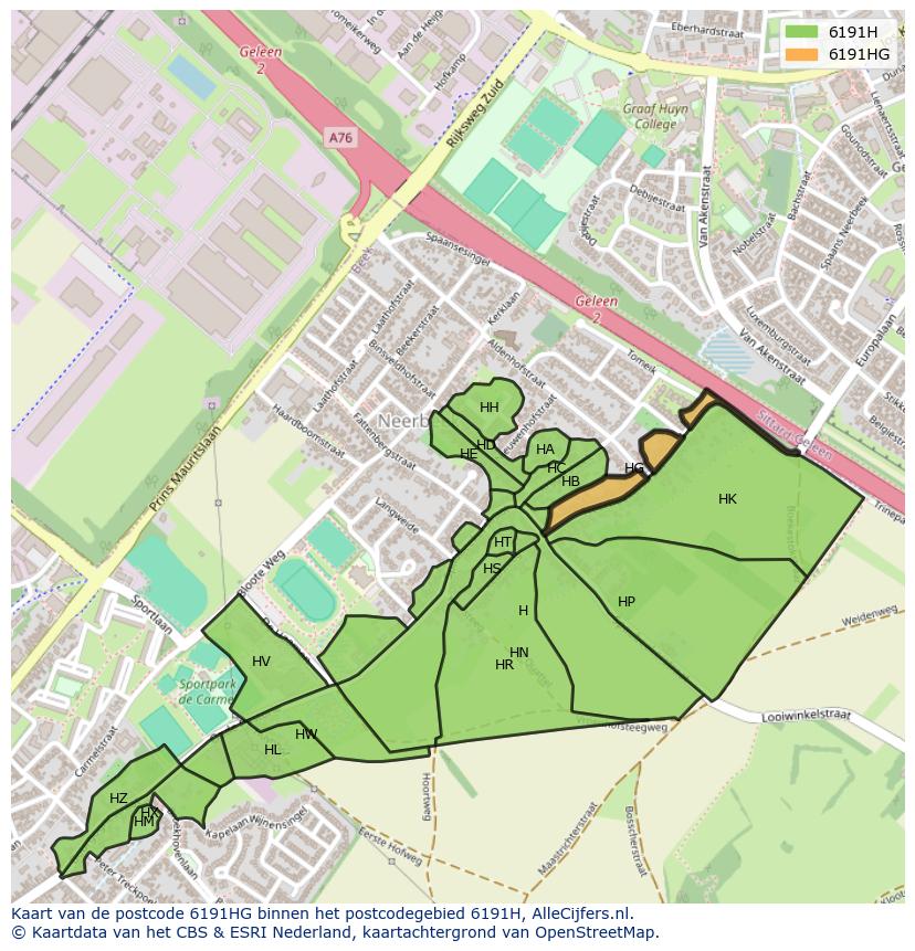 Afbeelding van het postcodegebied 6191 HG op de kaart.