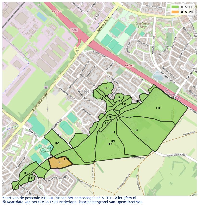 Afbeelding van het postcodegebied 6191 HL op de kaart.