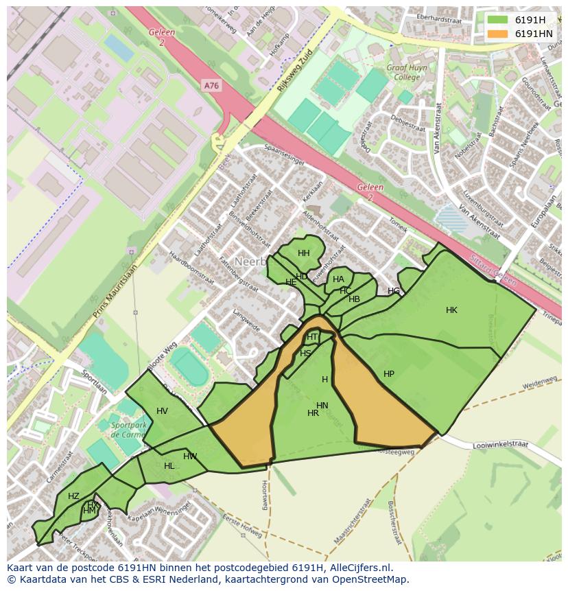 Afbeelding van het postcodegebied 6191 HN op de kaart.