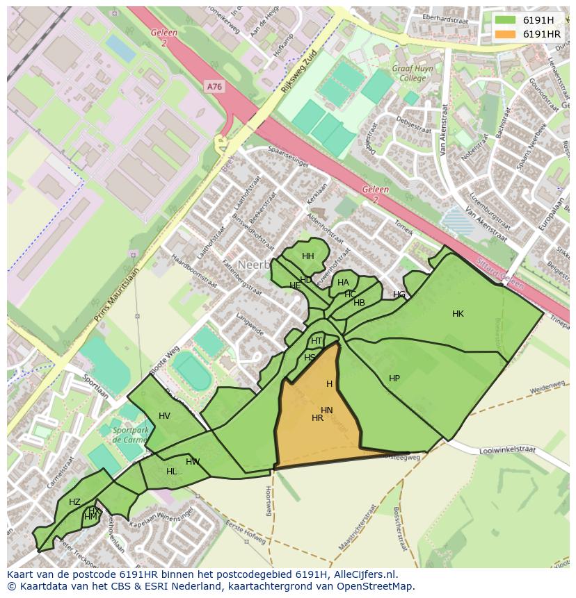 Afbeelding van het postcodegebied 6191 HR op de kaart.