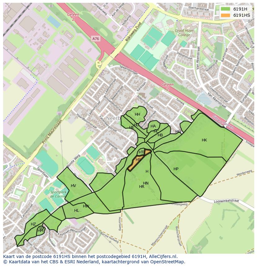 Afbeelding van het postcodegebied 6191 HS op de kaart.