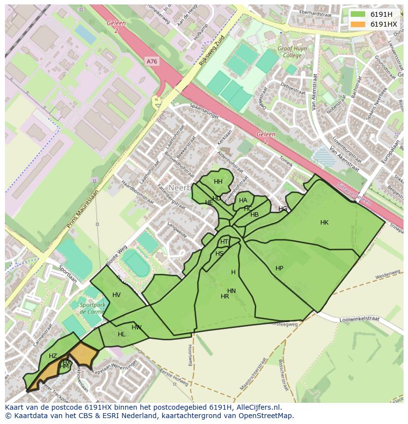 Afbeelding van het postcodegebied 6191 HX op de kaart.
