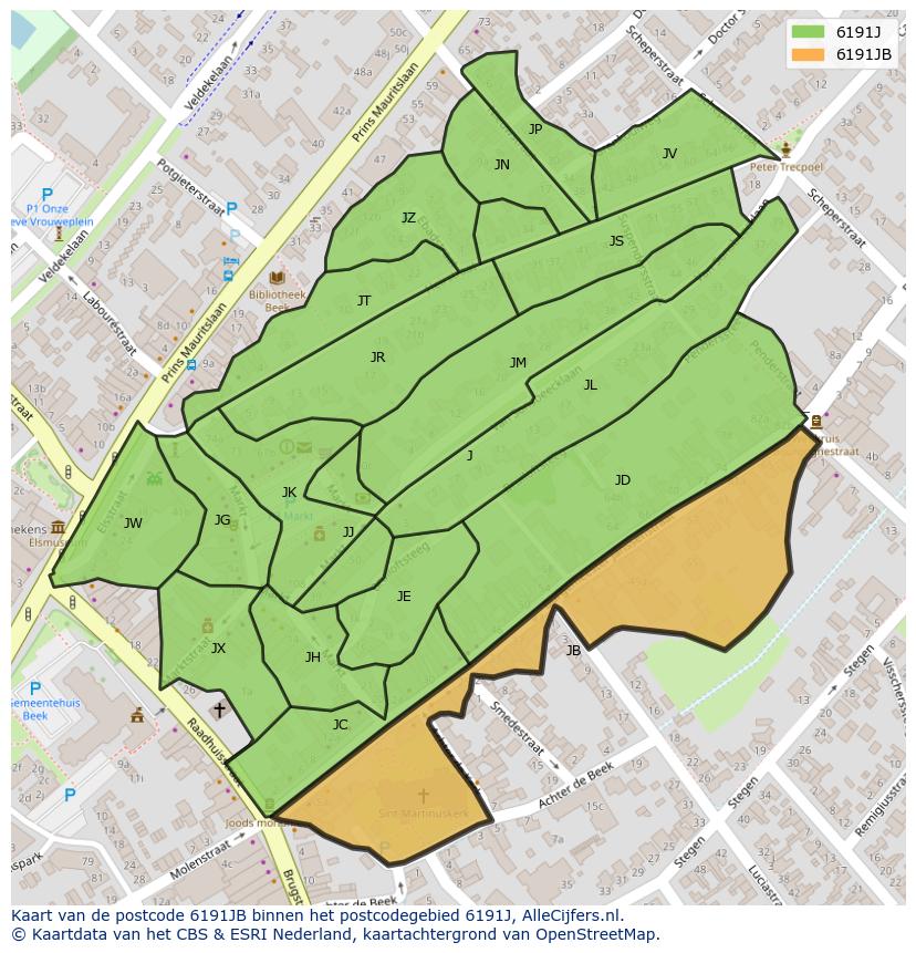 Afbeelding van het postcodegebied 6191 JB op de kaart.