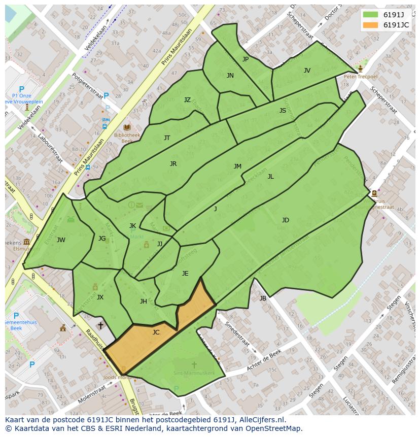 Afbeelding van het postcodegebied 6191 JC op de kaart.