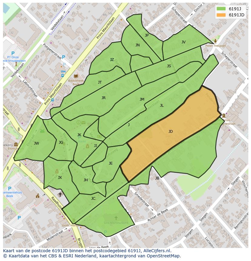 Afbeelding van het postcodegebied 6191 JD op de kaart.