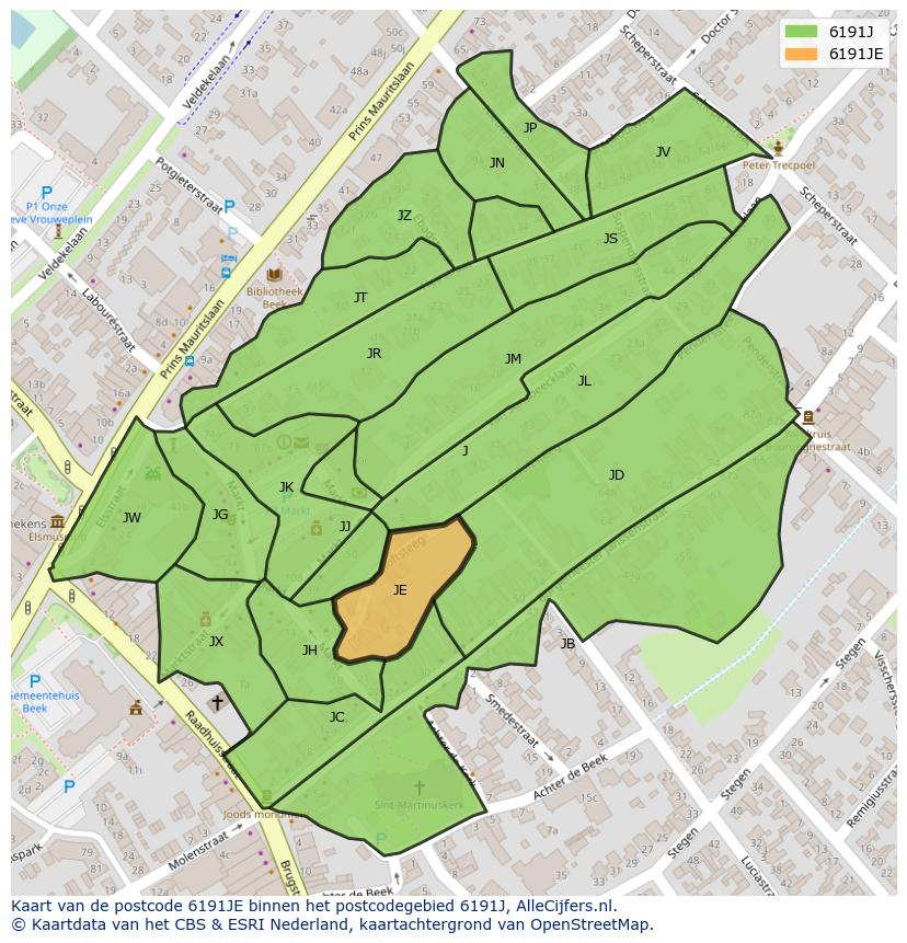 Afbeelding van het postcodegebied 6191 JE op de kaart.