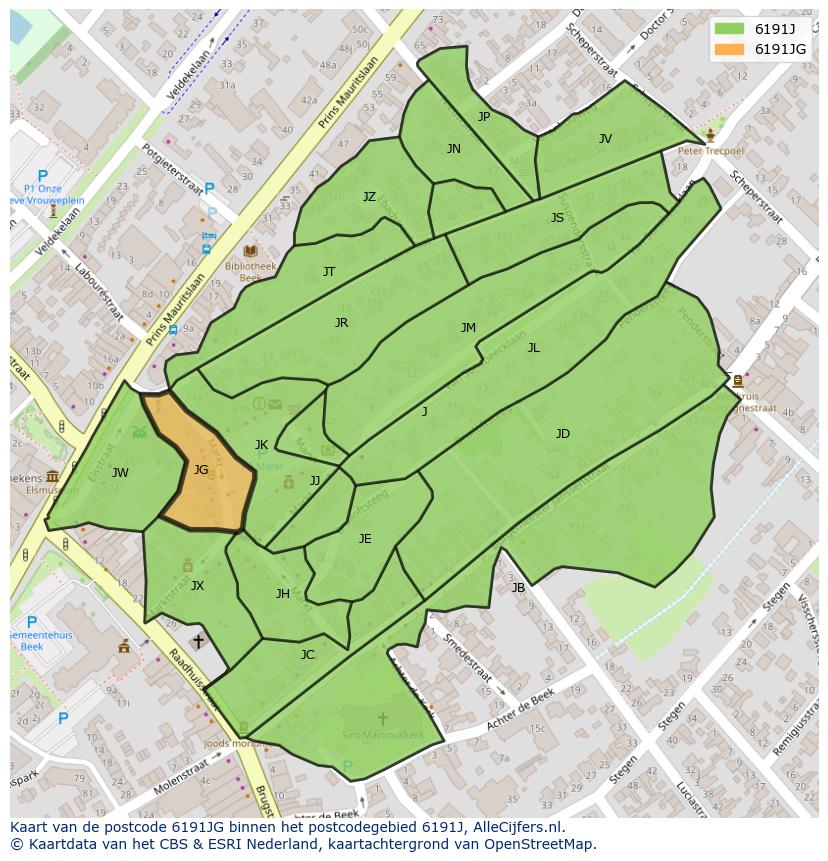 Afbeelding van het postcodegebied 6191 JG op de kaart.