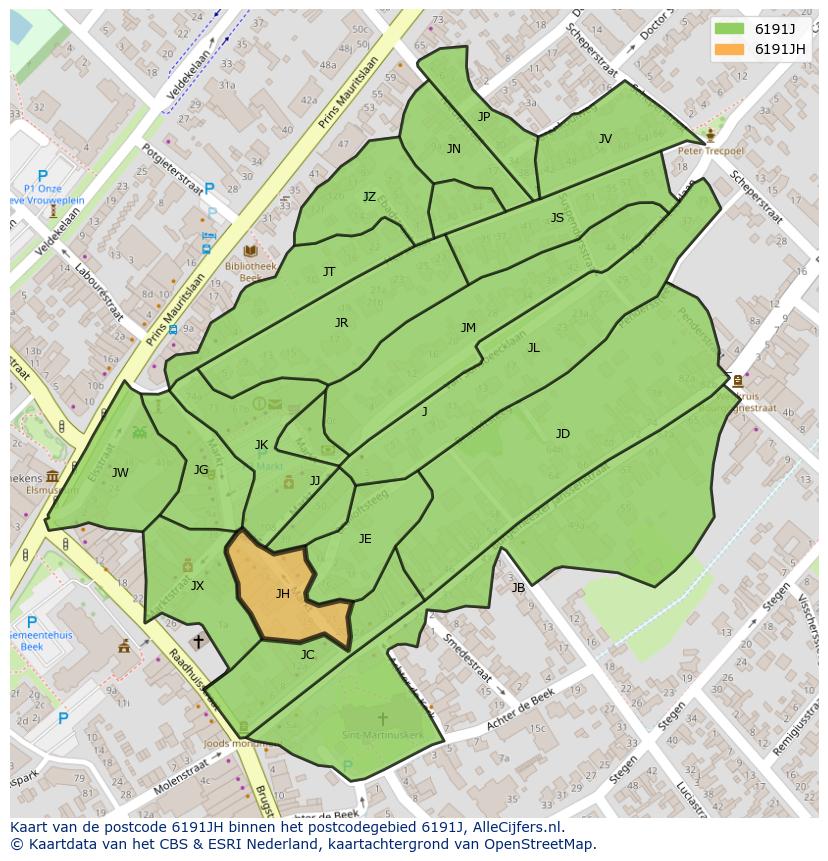 Afbeelding van het postcodegebied 6191 JH op de kaart.