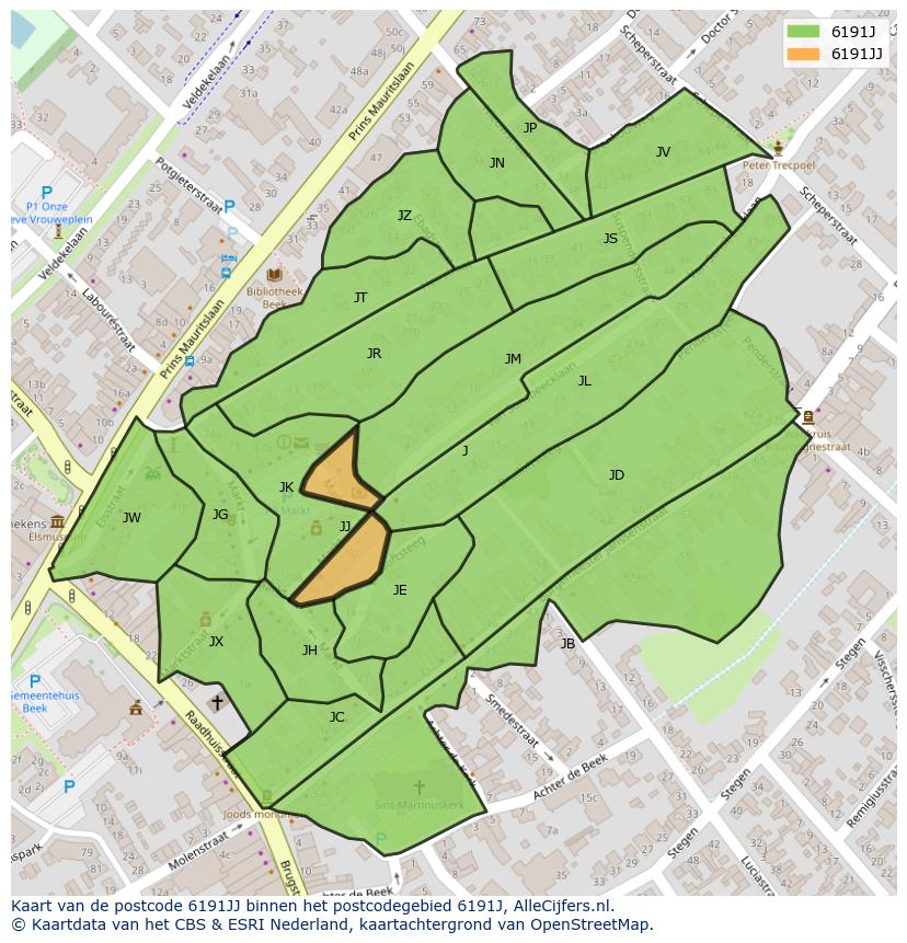 Afbeelding van het postcodegebied 6191 JJ op de kaart.