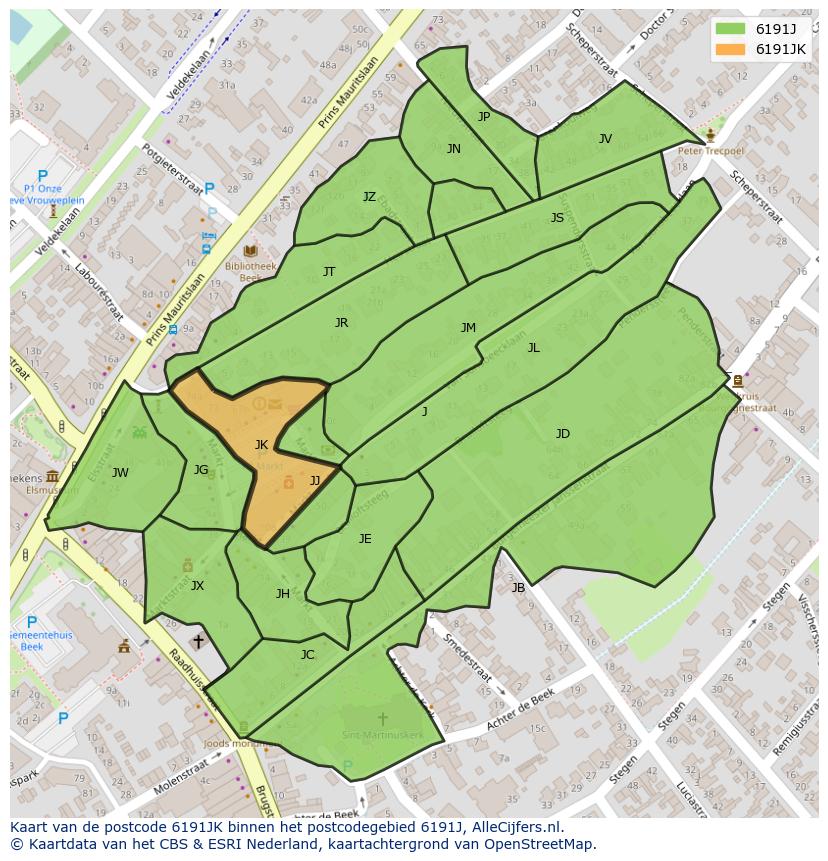 Afbeelding van het postcodegebied 6191 JK op de kaart.