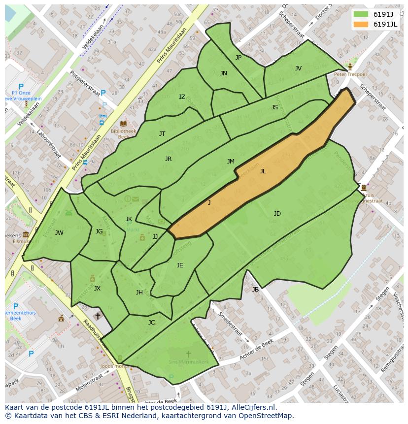 Afbeelding van het postcodegebied 6191 JL op de kaart.