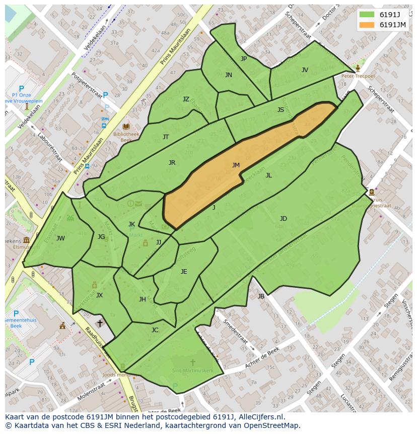 Afbeelding van het postcodegebied 6191 JM op de kaart.