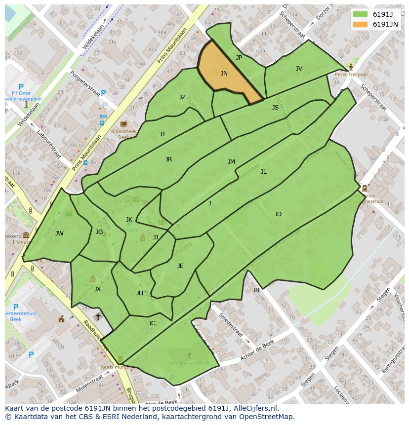 Afbeelding van het postcodegebied 6191 JN op de kaart.