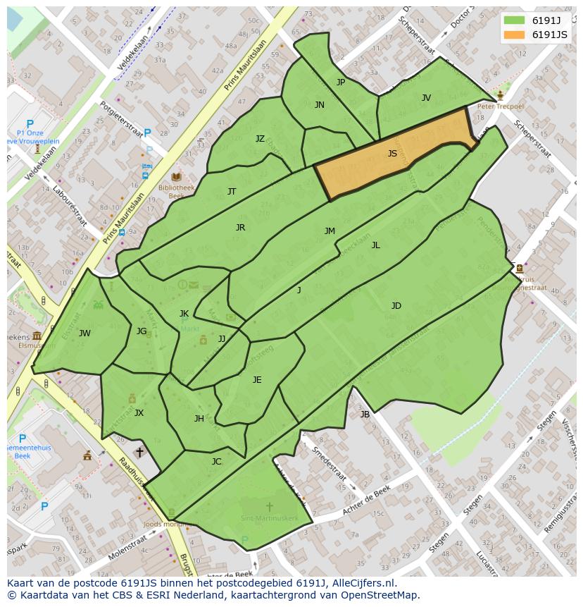 Afbeelding van het postcodegebied 6191 JS op de kaart.