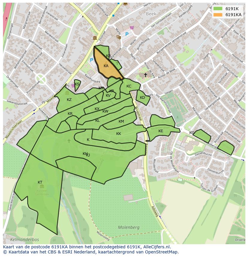 Afbeelding van het postcodegebied 6191 KA op de kaart.