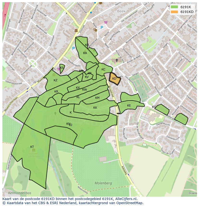 Afbeelding van het postcodegebied 6191 KD op de kaart.