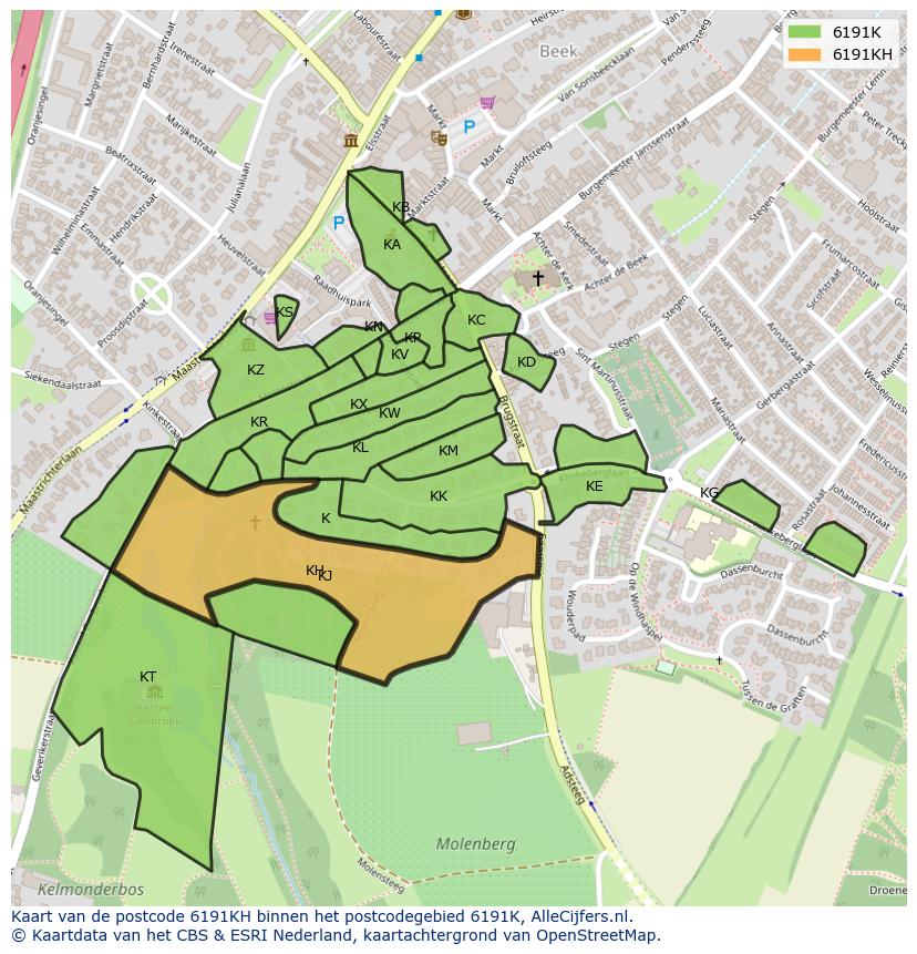 Afbeelding van het postcodegebied 6191 KH op de kaart.