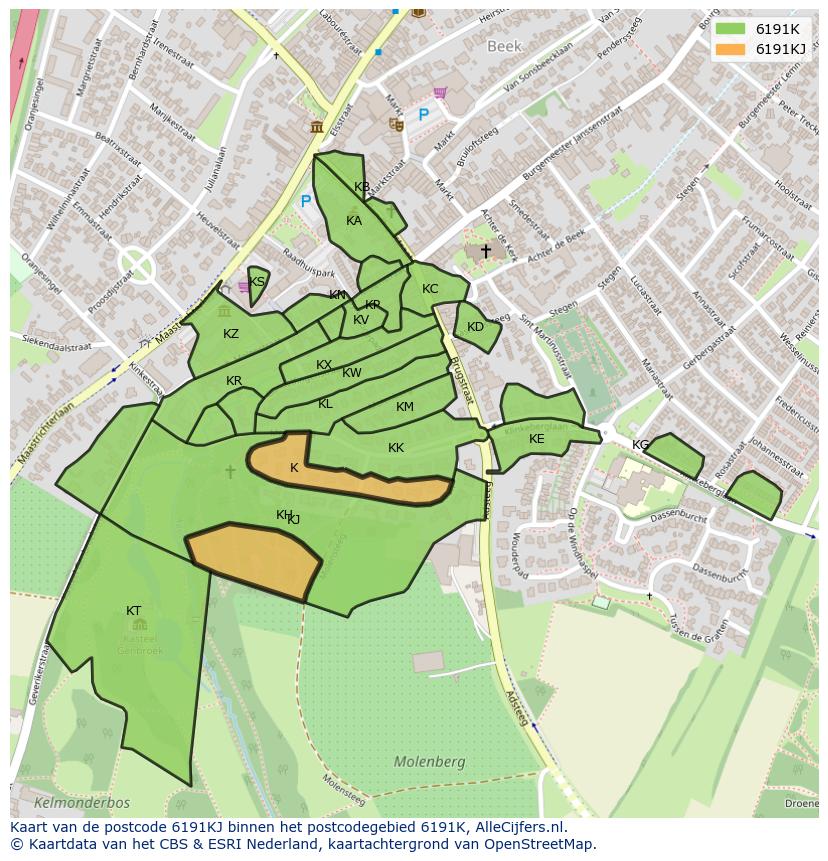 Afbeelding van het postcodegebied 6191 KJ op de kaart.