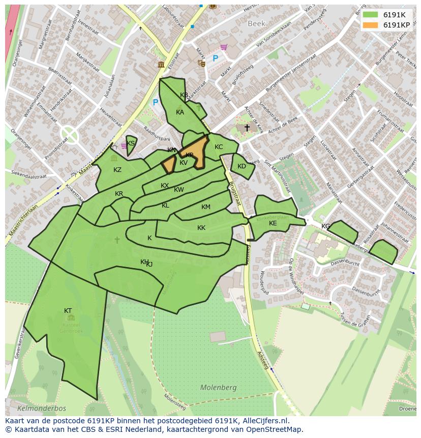 Afbeelding van het postcodegebied 6191 KP op de kaart.