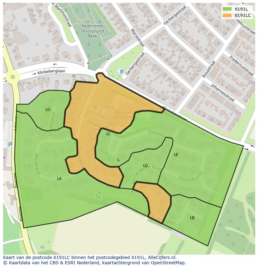 Afbeelding van het postcodegebied 6191 LC op de kaart.