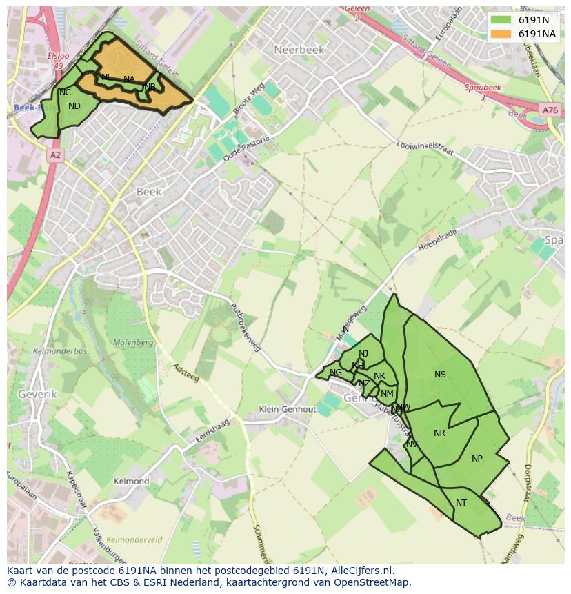 Afbeelding van het postcodegebied 6191 NA op de kaart.