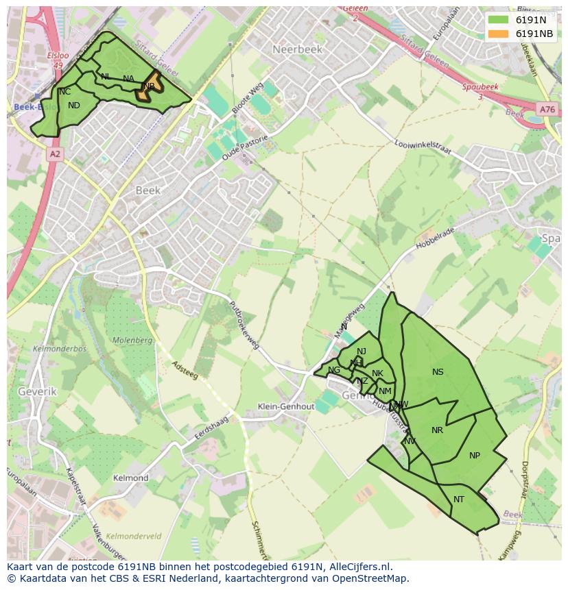 Afbeelding van het postcodegebied 6191 NB op de kaart.
