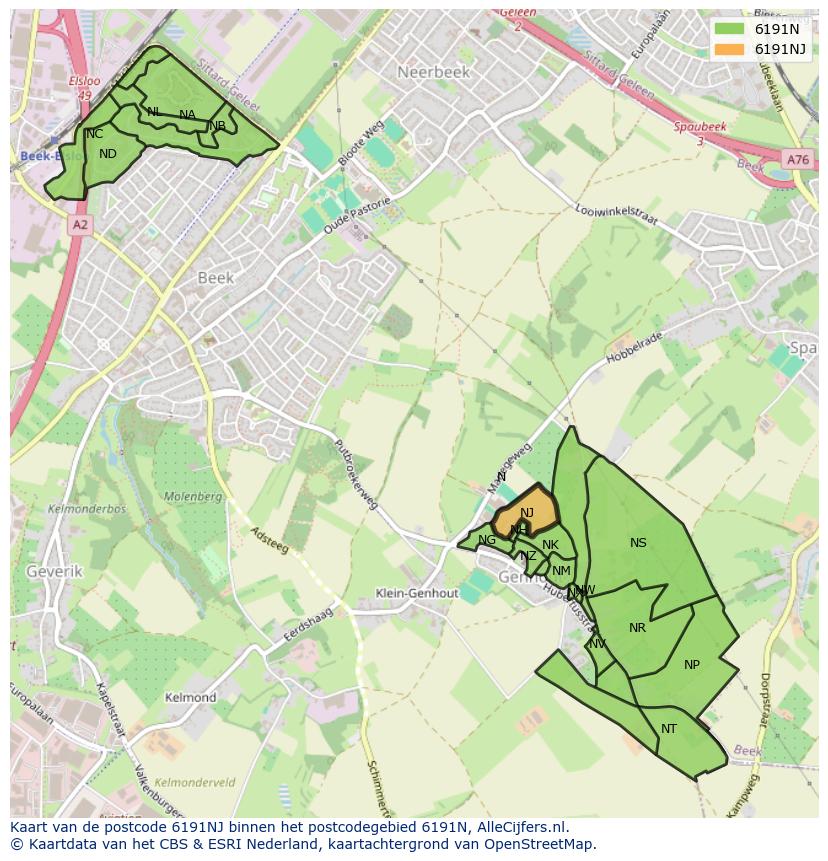 Afbeelding van het postcodegebied 6191 NJ op de kaart.