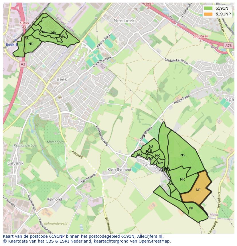 Afbeelding van het postcodegebied 6191 NP op de kaart.