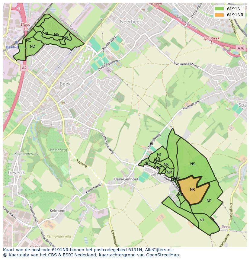 Afbeelding van het postcodegebied 6191 NR op de kaart.