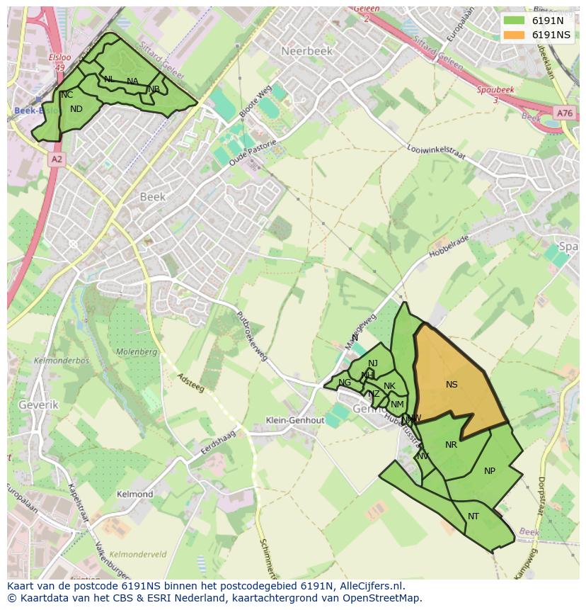 Afbeelding van het postcodegebied 6191 NS op de kaart.