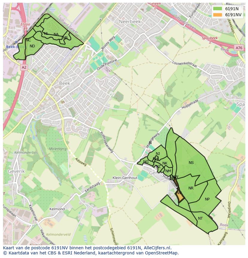 Afbeelding van het postcodegebied 6191 NV op de kaart.